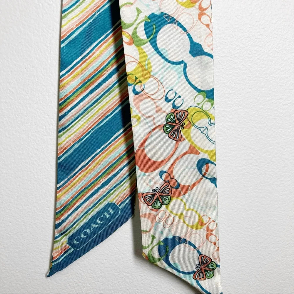 Rare Coach Vintage Limited Edition Multicolored Butterfly Reversible Silk Scarf - Picture 7 of 8